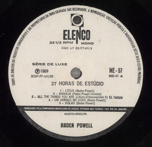 Baden Powell 27 Horas De Est�dio vinyl LP album (LP record) Brazilian P46LPHO858868