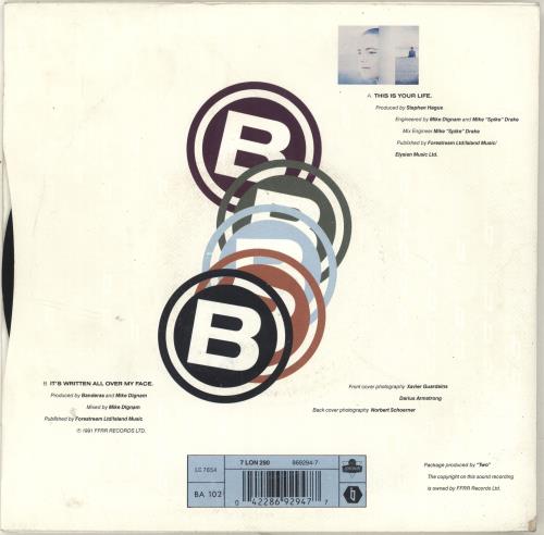 Banderas This Is Your Life 7" vinyl single (7 inch record / 45) UK BDS07TH67096