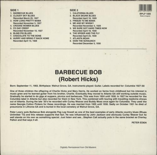 Barbecue Bob Barbecue Blues vinyl LP album (LP record) UK 5D1LPBA869707