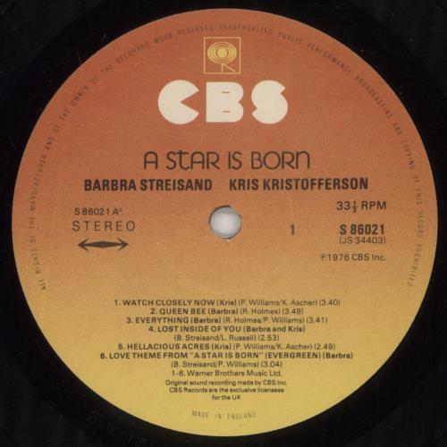 Barbra Streisand A Star Is Born - Insert vinyl LP album (LP record) UK BARLPAS888679