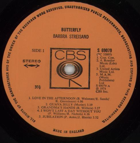 Barbra Streisand Butterfly - 1st vinyl LP album (LP record) UK BARLPBU362115