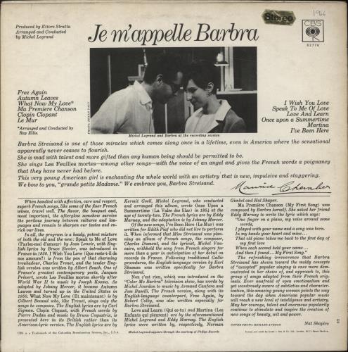 Barbra Streisand Je M'appelle Barbra - 2nd vinyl LP album (LP record) UK BARLPJE612608