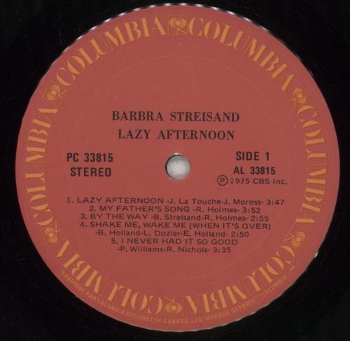 Barbra Streisand Lazy Afternoon vinyl LP album (LP record) Canadian BARLPLA889235