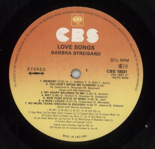 Barbra Streisand Love Songs + Inner vinyl LP album (LP record) UK BARLPLO778429