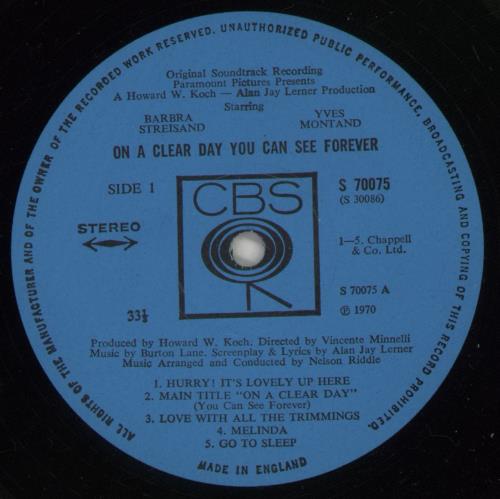 Barbra Streisand On A Clear Day You Can See Forever vinyl LP album (LP record) UK BARLPON612542