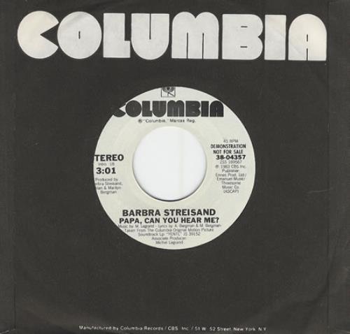 Barbra Streisand Papa Can You Hear Me? 7" vinyl single (7 inch record / 45) US BAR07PA67944
