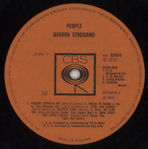 Barbra Streisand People - 1st vinyl LP album (LP record) UK BARLPPE60624