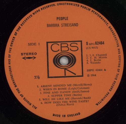 Barbra Streisand People - 4th vinyl LP album (LP record) UK BARLPPE876018