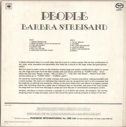 Barbra Streisand People vinyl LP album (LP record) UK BARLPPE694167