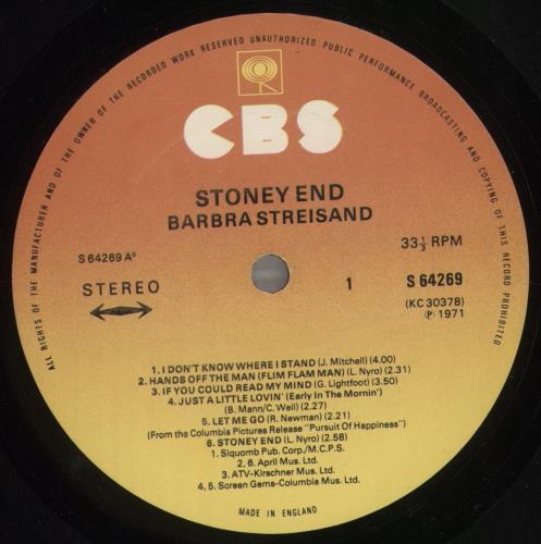 Barbra Streisand Stoney End vinyl LP album (LP record) UK BARLPST457264