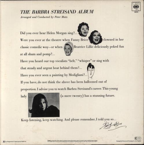 Barbra Streisand The Barbra Streisand Album vinyl LP album (LP record) UK BARLPTH337032