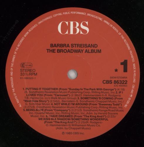 Barbra Streisand The Broadway Album - Shrink vinyl LP album (LP record) UK BARLPTH869359