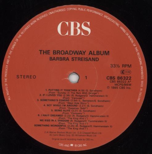 Barbra Streisand The Broadway Album vinyl LP album (LP record) UK BARLPTH245176