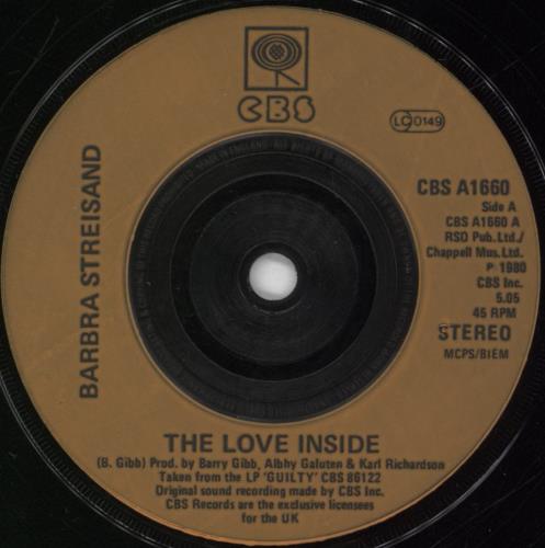 Barbra Streisand The Love Inside 7" vinyl single (7 inch record / 45) UK BAR07TH666189