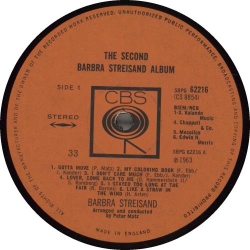 Barbra Streisand The Second Barbra Streisand Album vinyl LP album (LP record) UK BARLPTH351403