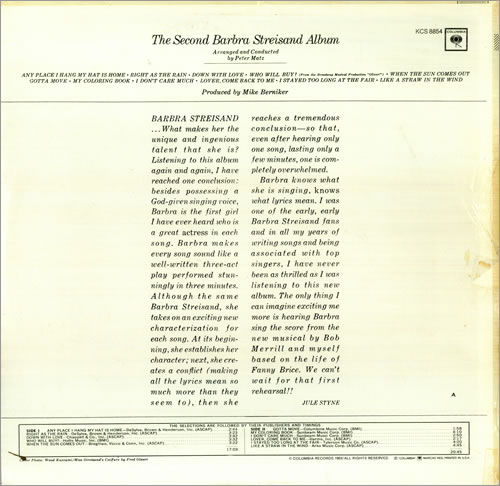 Barbra Streisand The Second Barbra Streisand Album vinyl LP album (LP record) US BARLPTH452463