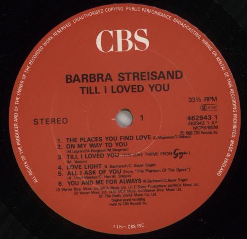 Barbra Streisand Till I Loved You - Song Hype Sticker vinyl LP album (LP record) UK BARLPTI750781