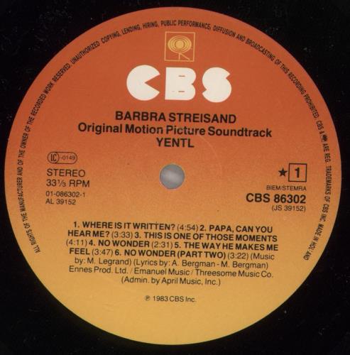 Barbra Streisand Yentl vinyl LP album (LP record) Dutch BARLPYE142628