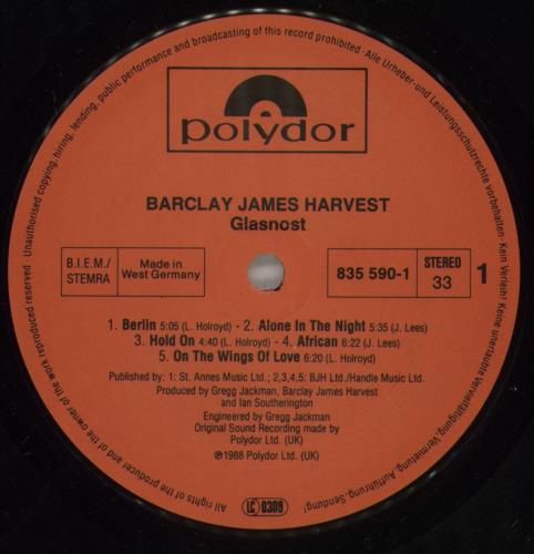 Barclay James Harvest Glasnost vinyl LP album (LP record) UK BJHLPGL882813