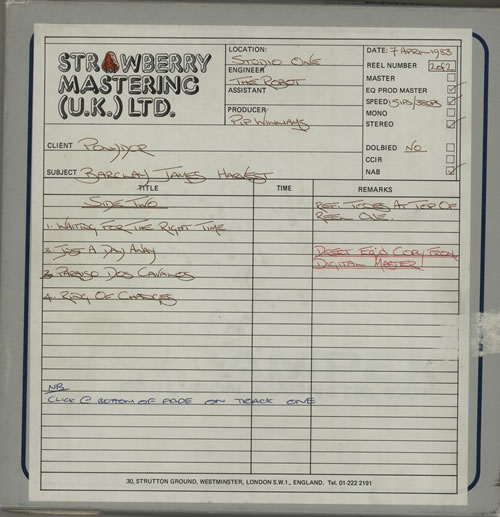 Barclay James Harvest Side Two Reel to Reel UK BJHRRSI638761