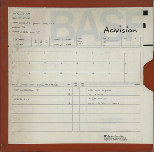 Barclay James Harvest Victims Of Circumstance Reel to Reel UK BJHRRVI638754