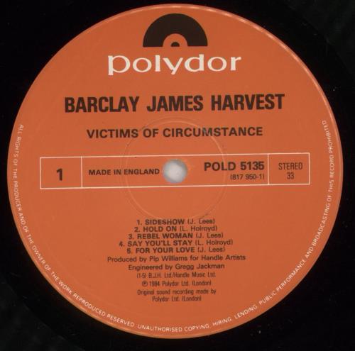 Barclay James Harvest Victims Of Circumstance vinyl LP album (LP record) UK BJHLPVI765965