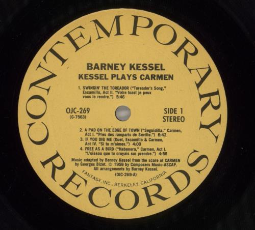 Barney Kessel Carmen vinyl LP album (LP record) US BC0LPCA875624
