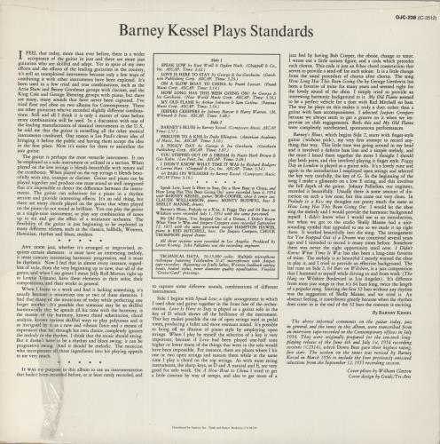 Barney Kessel Kessel Plays Standards vinyl LP album (LP record) US BC0LPKE875622