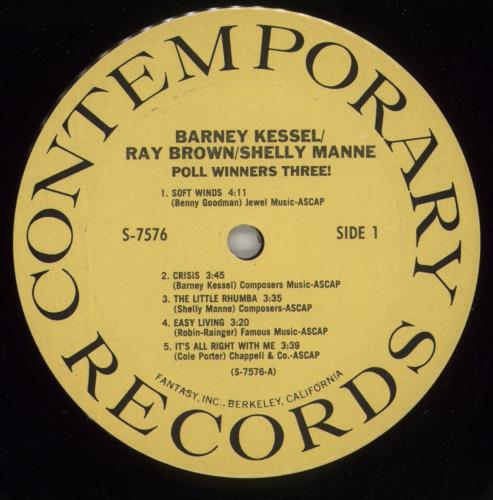 Barney Kessel Poll Winners Three! vinyl LP album (LP record) US BC0LPPO565627