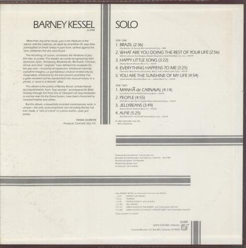 Barney Kessel Solo vinyl LP album (LP record) US BC0LPSO875541
