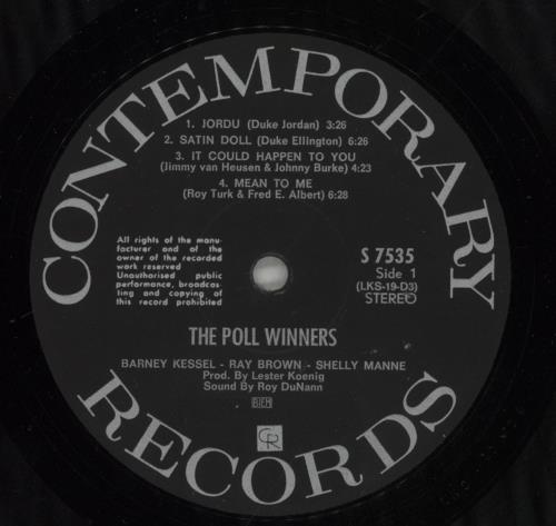 Barney Kessel The Poll Winners vinyl LP album (LP record) US BC0LPTH878502