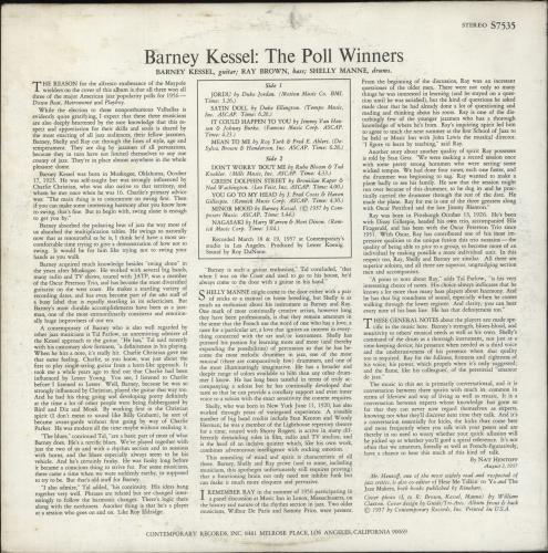 Barney Kessel The Poll Winners vinyl LP album (LP record) US BC0LPTH878502