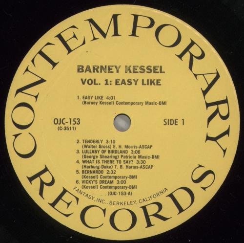 Barney Kessel Volume 1: Easy Like vinyl LP album (LP record) US BC0LPVO682437