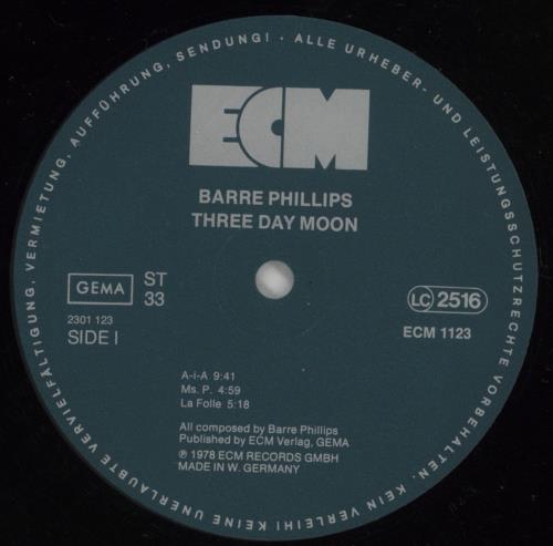 Barre Phillips Three Day Moon vinyl LP album (LP record) German E5ULPTH865919