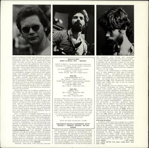 Barry Altschul Brahma vinyl LP album (LP record) Canadian Q14LPBR705361