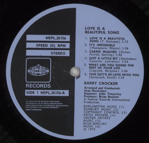 Barry Crocker Love Is A Beautiful Song vinyl LP album (LP record) UK B5CLPLO873950