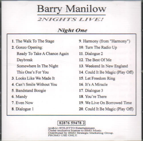 Barry Manilow 2 Nights Live! 2 CD album set (Double CD) UK MNL2CNI637734