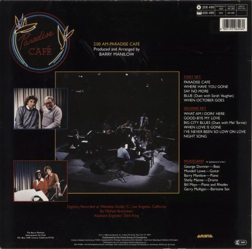 Barry Manilow 2:00 AM Paradise Cafe vinyl LP album (LP record) German MNLLPAM190154