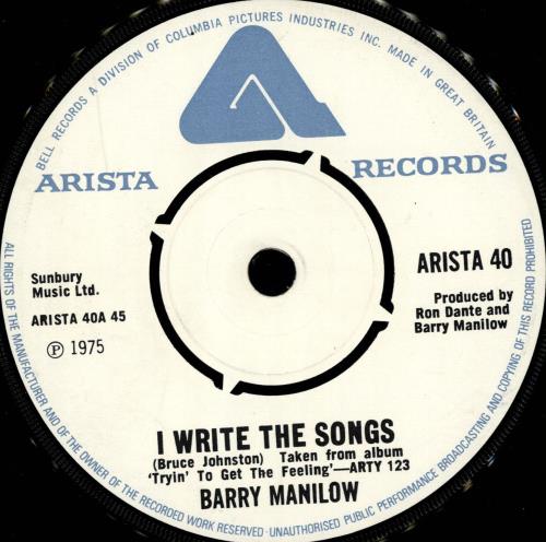 Barry Manilow I Write The Songs 7" vinyl single (7 inch record / 45) UK MNL07IW689630