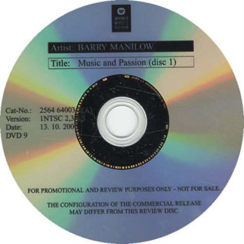 Barry Manilow Music And Passion promo DVD-R UK MNLDRMU408047