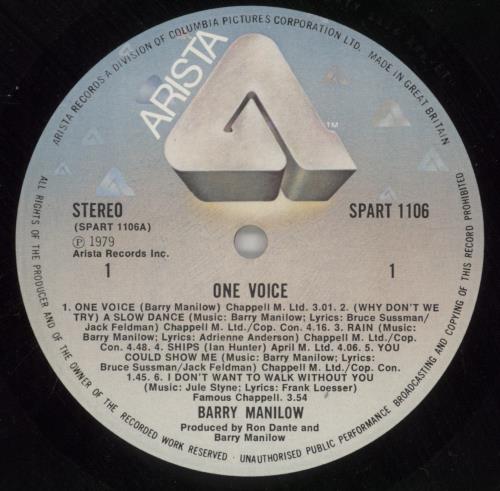 Barry Manilow One Voice vinyl LP album (LP record) UK MNLLPON863451