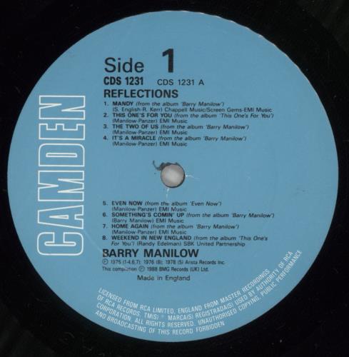Barry Manilow Reflections vinyl LP album (LP record) UK MNLLPRE874019