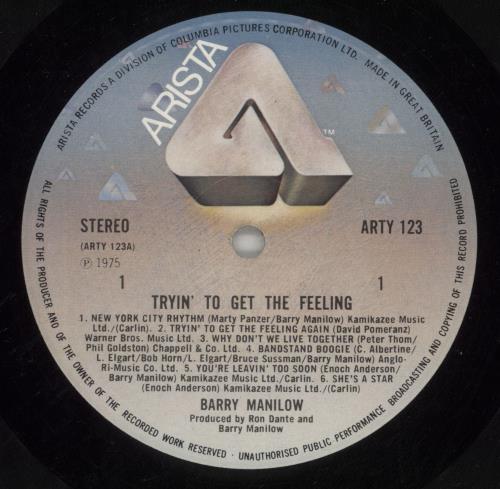 Barry Manilow Tryin' To Get The Feeling vinyl LP album (LP record) UK MNLLPTR648919