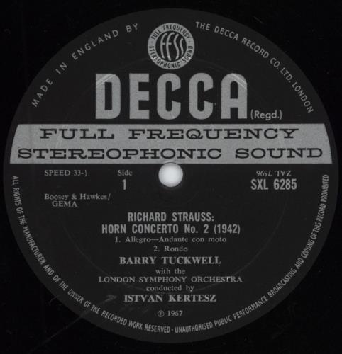 Barry Tuckwell Strauss Horn Concertos vinyl LP album (LP record) UK II9LPST785937