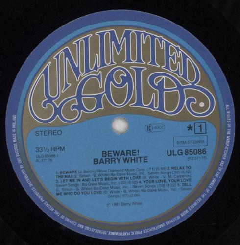 Barry White Beware! vinyl LP album (LP record) Italian BRWLPBE357147
