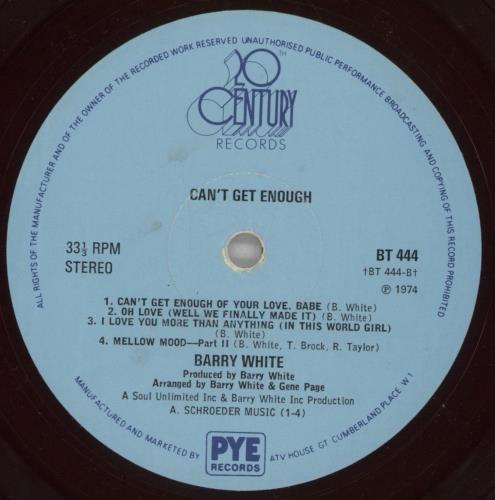 Barry White Can't Get Enough - Translucent Vinyl vinyl LP album (LP record) UK BRWLPCA723974