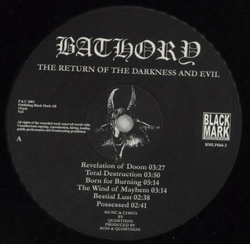 Bathory The Return... 180g vinyl LP album (LP record) UK E07LPTH868550