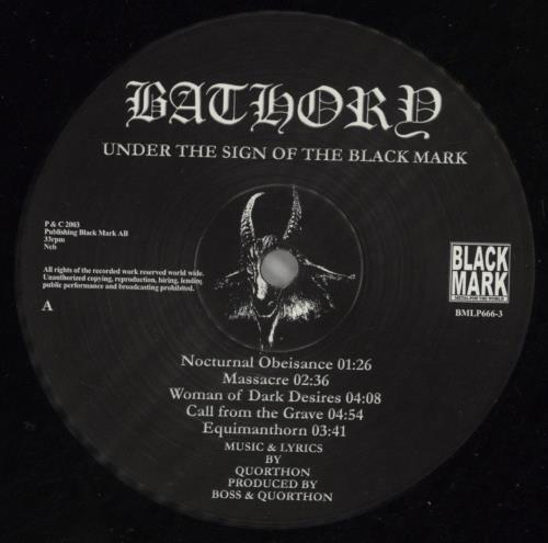 Bathory Under The Sign Of The Black Mark - VG vinyl LP album (LP record) Swedish E07LPUN868555