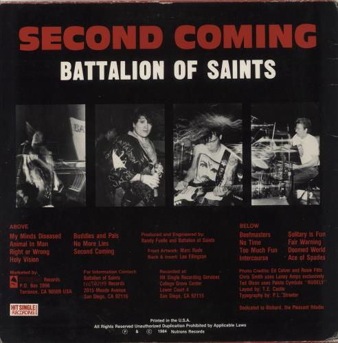 Battalion Of Saints Second Coming vinyl LP album (LP record) US BWCLPSE477618