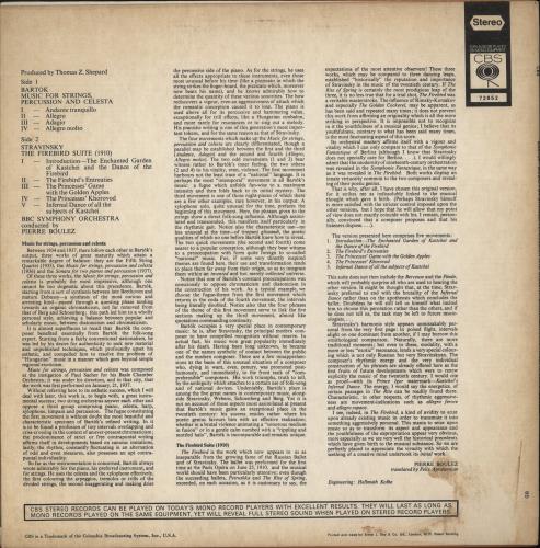 BBC Symphony Orchestra Bartok: Music For Strings, Percussion & Celesta / Stravinsky: The Firebird Suite vinyl LP album (LP record) UK B6ZLPBA650220